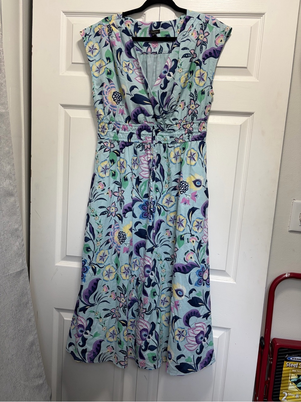 Talbots Light Blue Floral V-Neck Midi Dress